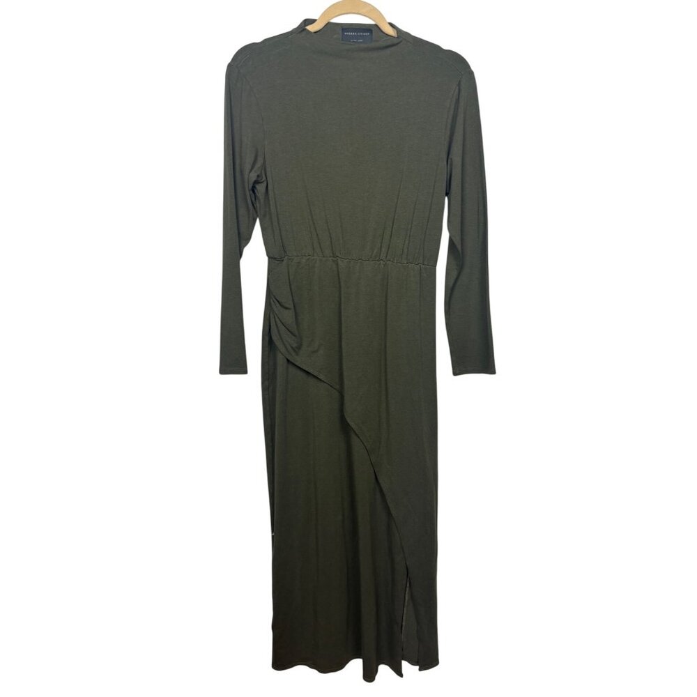 Modern Citizen XL Olive Green Long Sleeve Midi Dress Organic Hemp & Cotton Blend